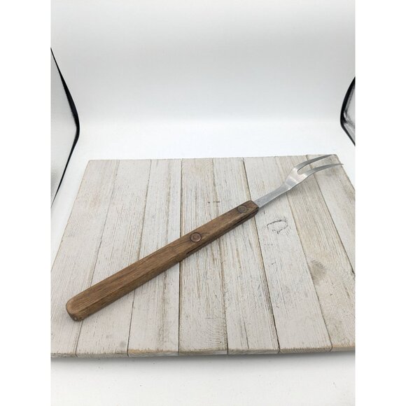 Vintage Flint Arrowhead Stainless USA Serving Meat Fork 17 1/2" Wooden Handle US - Picture 3 of 7